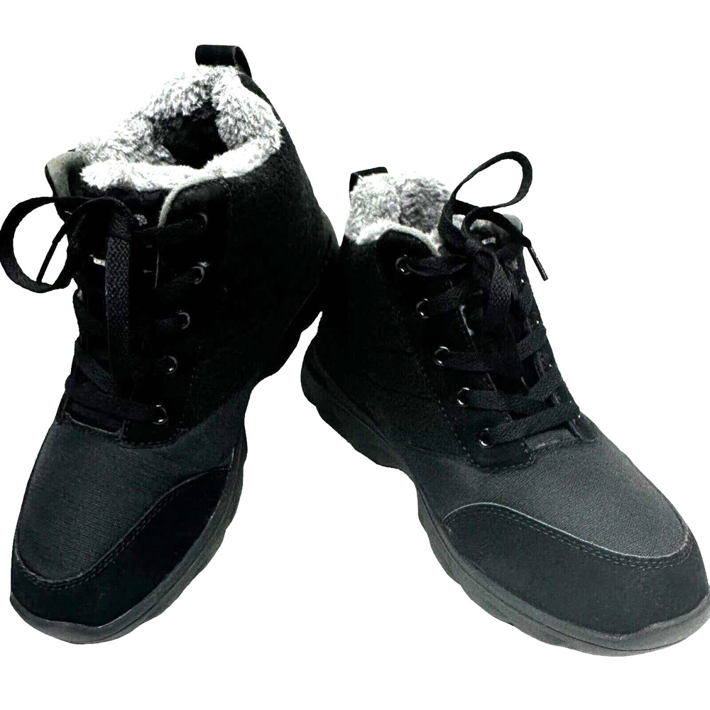 NEW Weweya Women's 9 Black With Grey‎ Fur Lined Boots Anti-Slip Ankle Snow Boots